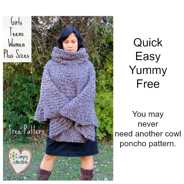 Cowl Hooded Poncho - free crochet poncho pattern [Girls, Teens, Women ...