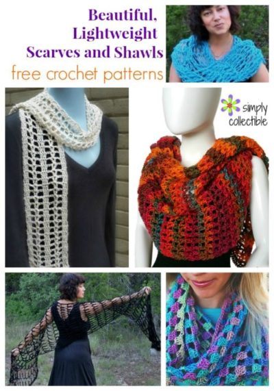 Beautiful Lightweight Scarves and Shawls free crochet patterns from SimplyCollectibleCrochet.com