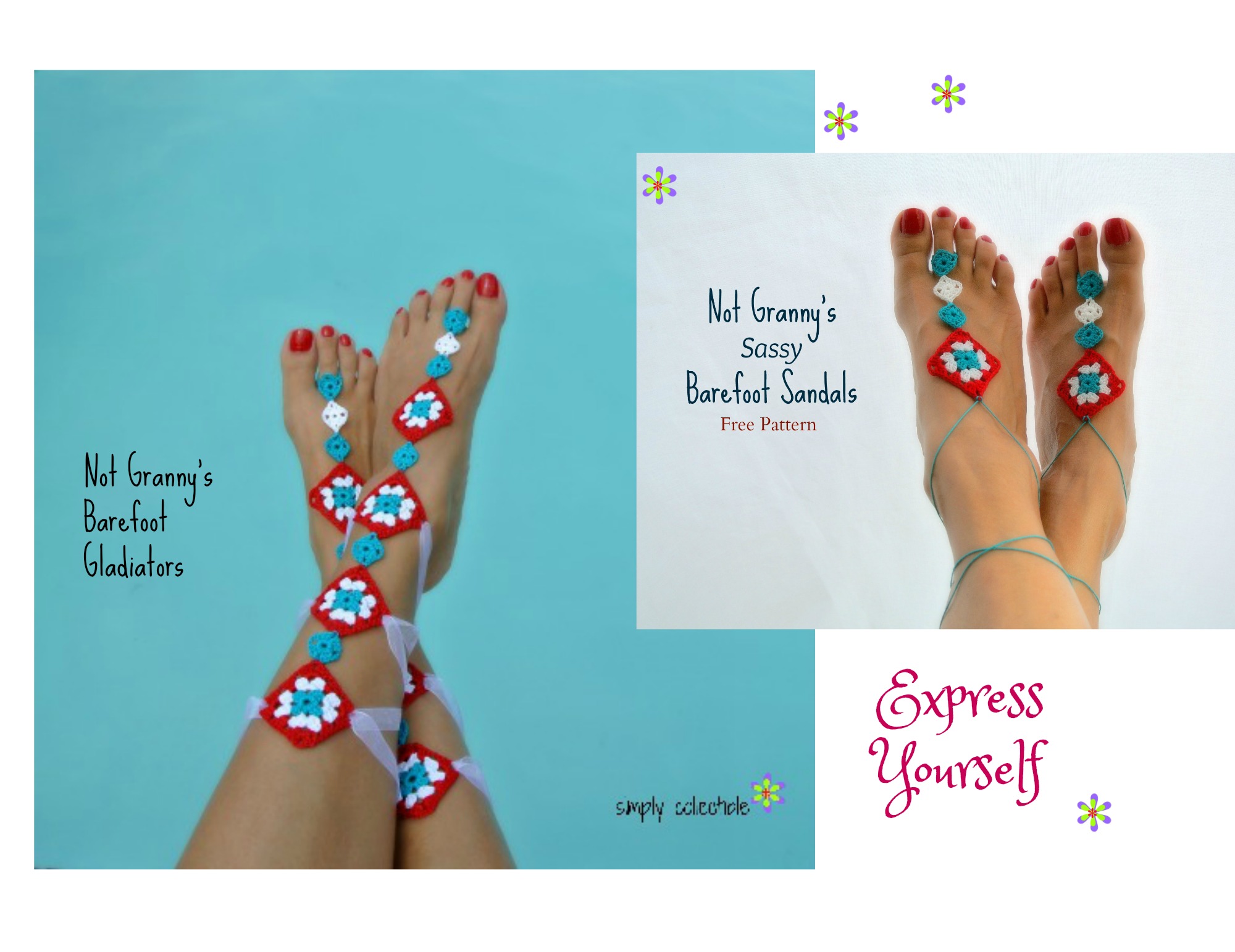 Express Yourself – Summer Fun! Free Barefoot Sandals crochet patterns
