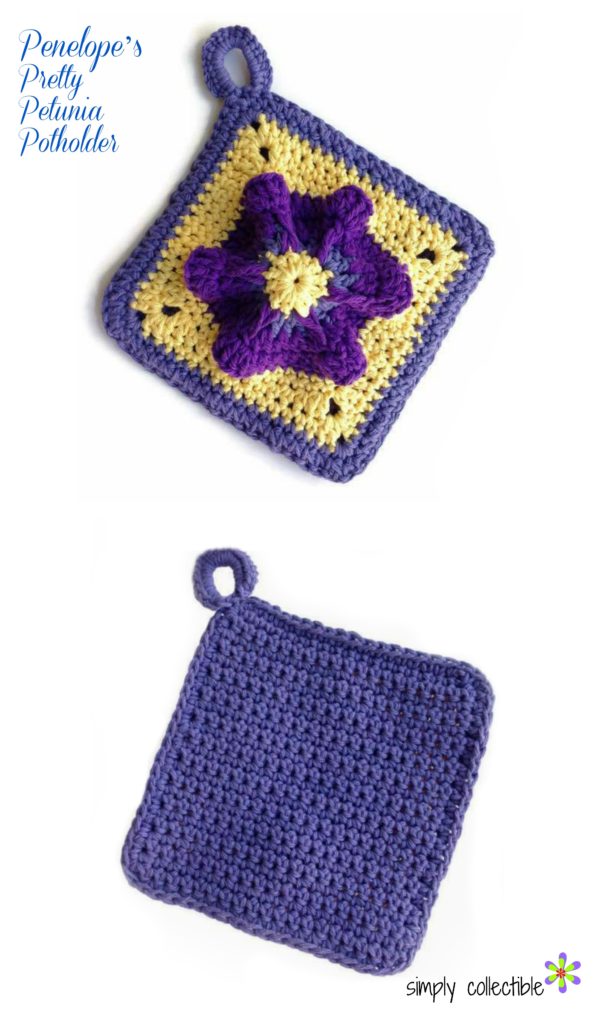 Penelope’s Pretty Pansy Potholder on SimplyCollectibleCrochet.com free crochet pattern
