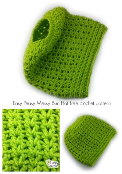 Easy Peasy Messy Bun Hat free crochet pattern by Celina Lane, SimplyCollectibleCrochet.com