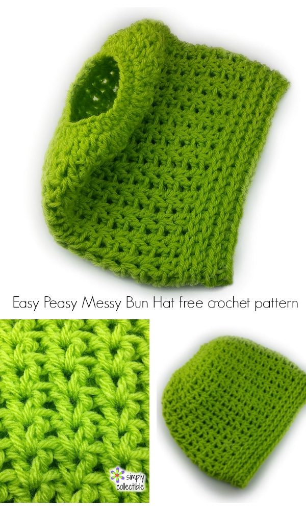 Easy Peasy Messy Bun Hat crochet pattern 2-in-1 – full beanie, too!