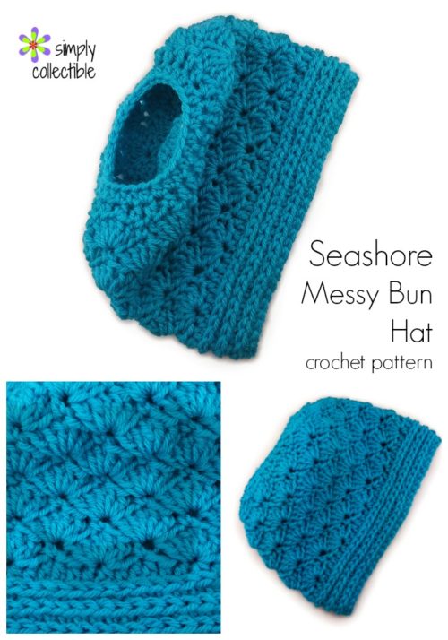 Seashore Messy Bun Hat free crochet pattern by Celina Lane, SimplyCollectibleCrochet.com