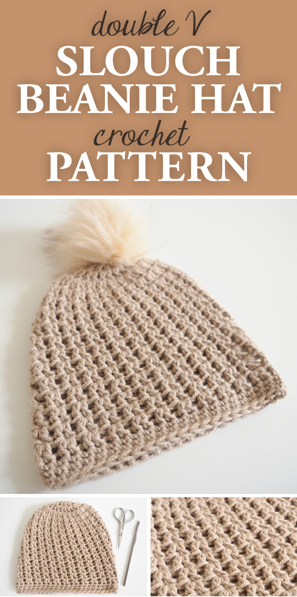Double V Slouch Beanie Hat Crochet Pattern. This beanie pattern is perfect - it has just the right amount of slouchy stretch to stay loosely on your head.