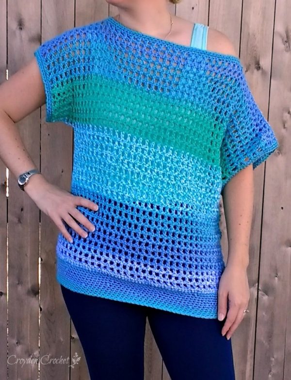 Off the Shoulder Crochet Top - Every one of these free crochet summer top patterns are cute and stylish. Grab a crochet hook and start making summer tops for everyone in your life. #FreeCrochetPatterns #CrochetSummerTops #CrochetSummerTopPatterns
