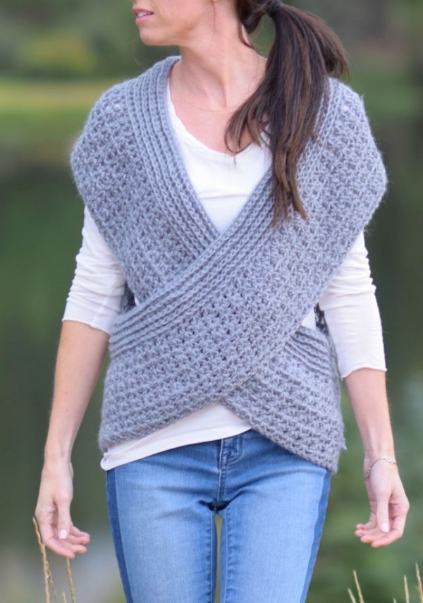 Willow Wrap Over Shrug - Interested in making a few shrugs for yourself and/or to gift? Check out these 27 beginner crochet shrug patterns! #crochetshrugpatterns #crochetpatterns #shrugcrochetpatterns