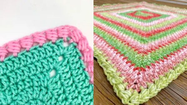 Blanket border with a puff edge stitch pattern
