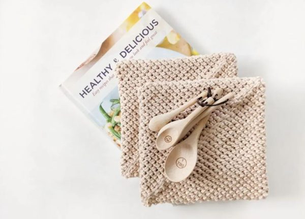 Modern Double Thick Crochet Potholders with wooden spoons