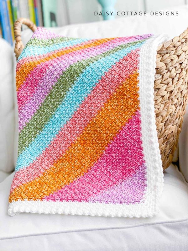 Rainbow Moss Stitch Baby Blanket