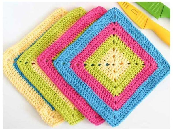 Solid Granny Square Crochet Dishcloths 
