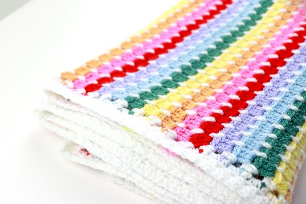 Striped Rainbow Crochet Baby Blanket 