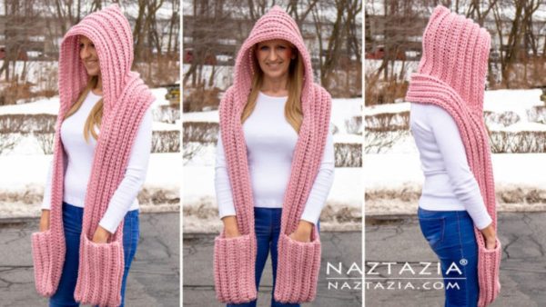 Crochet Hooded Scarf with Pockets