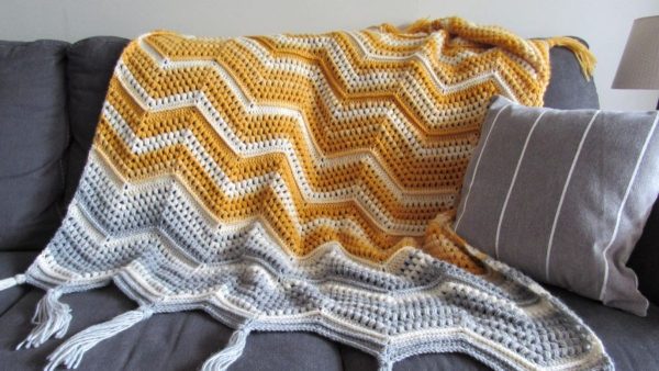 Chevron Crochet Blanket with tassel at the edges