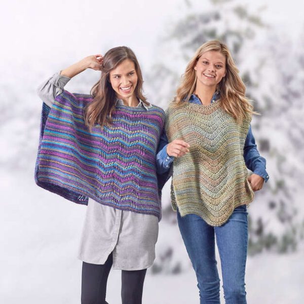 Two girls wearing Lace Panel Crochet Ponchos