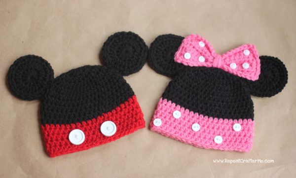 mickey and minnie mouse crochet baby hat