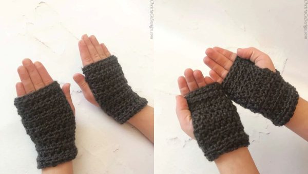 kids wearing crochet fingerless gloves
