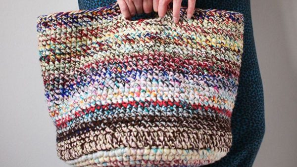 Large Crochet Basket from Scrap Yarn