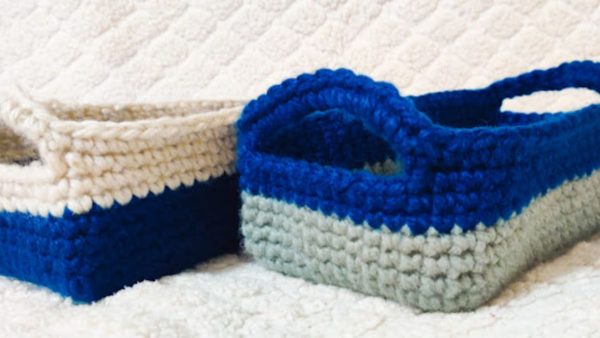 Rectangle Crochet Basket with Handles