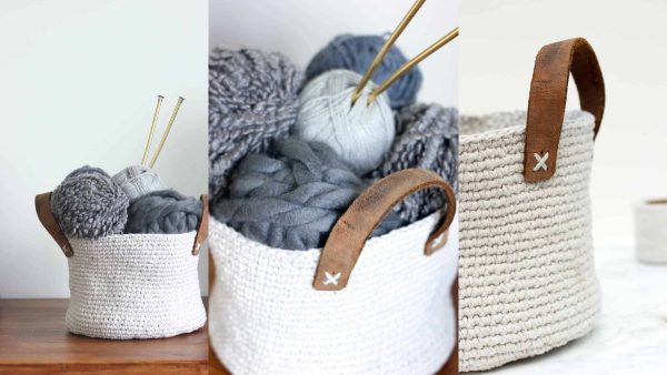 Twine + Leather DIY Crochet Basket