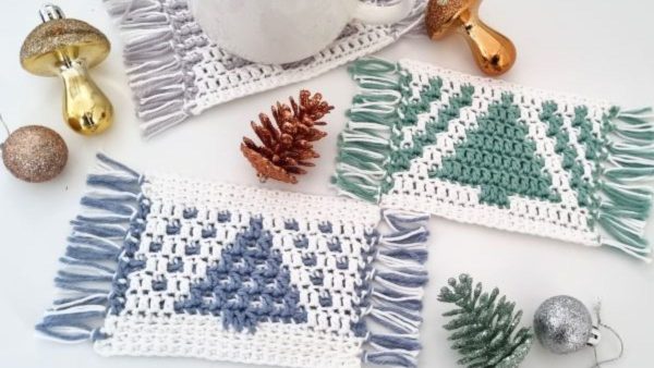Christmas Tree Crochet Coaster 