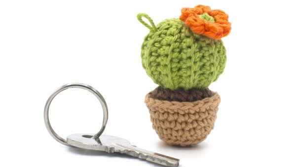Crochet Mini Round Cactus with Flower in a Pot
